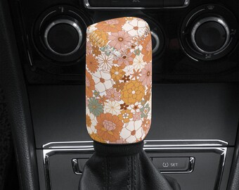 Cottagecore Floral Shift Knob Cover Boho, Pink Orange Car Shifter Gear Cover Cute, Car Interior Decor, Shifter Knob Cover, Car Gift for Her