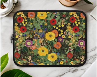 Etui na laptopa Klimt Garden, wyściełane etui na MacBooka, etui na komputer, etui na iPada, etui na tablet z kwiatowym wzorem, etui podróżne na laptopa z neoprenu, prezent dla niej Klimt Gustav