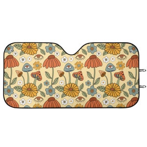 Retro Mushroom Car Windshield Sun Shade: Floral Boho Decor