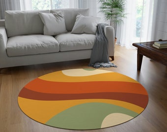 Retro Groovy Wave Round Rug, 70s Round Floor Mat Colorful , Orange Accent Rug, Area Rug, Home Gift