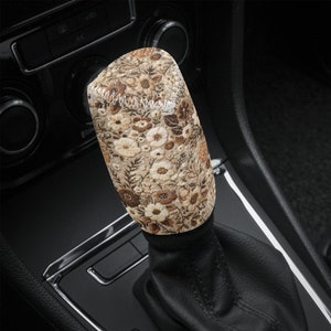 Boho Floral Hazel Shift Knob Cover for Women, Earthy Floral Shifter Gear Cover, Faux Embroidery Flower, Cute Car Accessories, Car Gift