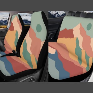 Boho Sun Car Seat Cover for Vehicle for Women, Mountain Full Set Car Seat Covers Cute, Landscape Car Cover for Seats, Aesthetic Car Decor