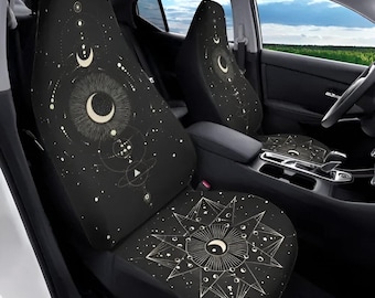 Boho Celestial Moon Car Seat Cover Full Set, Black Car Seat Covers for Women, Witchy Seat Covers for Car for Vehicle, Esoteric Car Decor
