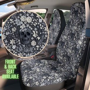 Floral Skull Car Seat Covers Faux Embroidery Gothic Style