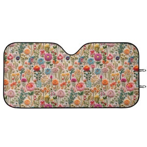 Rainbow Flower Meadow Car Sunshade: Boho Cottagecore Decor