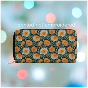 Chrysanthemum Birthflower Wallet for Women Birth Flower Gift Nov Birth Month Flower Gift Vegan Leather PU Zipper Wallet Cute Faux Embroidery