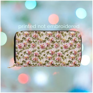 Honey Suckle Birthflower Wallet for Women Birth Flower Gift June Birth Month Flower Gift Vegan Leather PU Zipper Wallet Cute Faux Embroidery