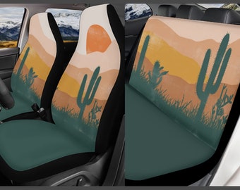 Boho-Sonnensitzbezug-Set fürs Auto, Wüstenkaktus-Autositzbezug-Set für Damen, Sitzbezug fürs Fahrzeug, Vordersitz- und Rücksitzbezug – das perfekte Geschenk fürs Auto