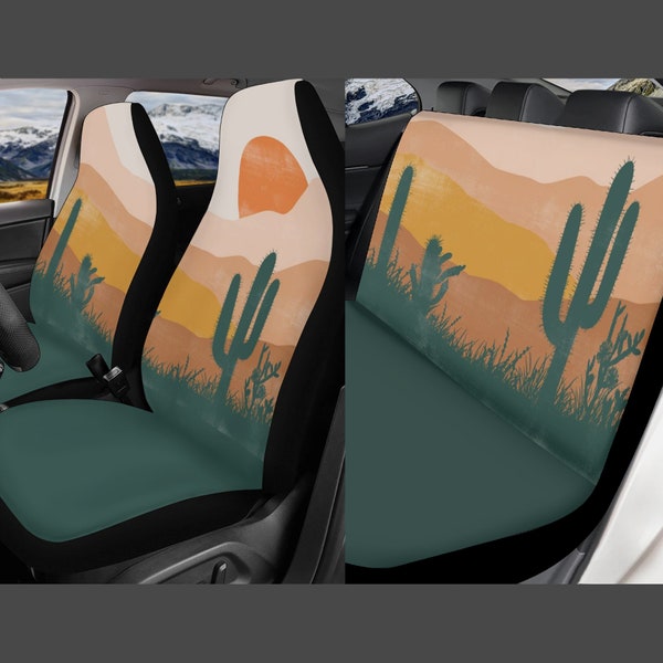 Boho Sun Seat Cover for Car Full Set, Desert Cactus Car Seat Cover Set for Women, Seat Cover for Vehicle, Front Seat Backseat Cover Car Gift