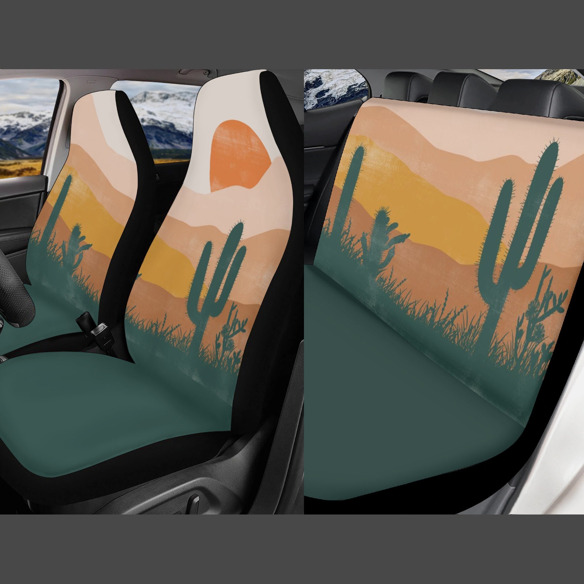 Boho Sun Sitzbezug für Auto Full Set, Desert Cactus Autositzbezug