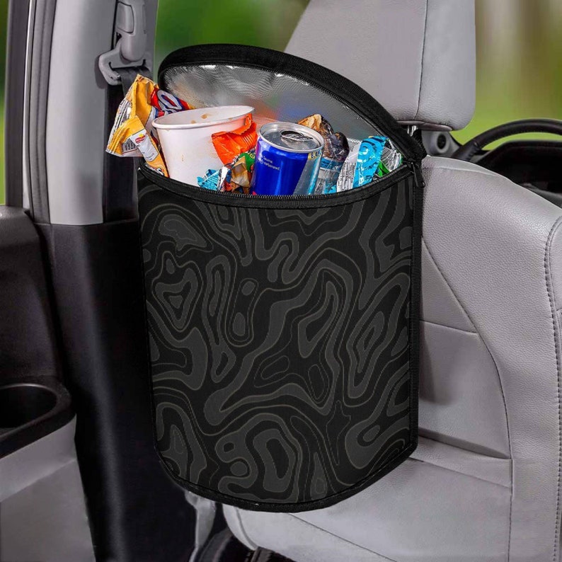 Bolsa de basura para coche Topography, bote de basura de carbón con tapa, impermeable y a prueba de fugas, accesorio estético, regalo para coche. imagen 3