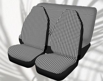 Houndstooth Seat Cover for Car Full Set, Dainty Elegant Car Seat Covers for Women, Black White Simple Seat Cover Vehicle, Academia Aesthetic