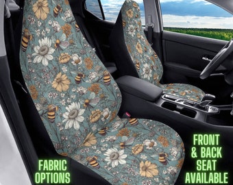 Honey Bee Seat Cover for Car, Blue Car Seat Covers for Vehicle Full Set, Cute Seat Cover for Women, Boho Car Decor, Bee Lover Gift, Car Gift