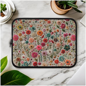 Floral Laptop Tasche: Gepolsterte Neopren MacBook Tasche, künstliche Stickerei