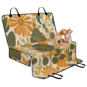 Boho Floral Collage Dog Car Seat Cover, Back Seat Car Cover, Pet Seat Cover for Car, Dog Hammock, Aesthetic Car Decor Gift