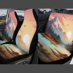 Bergsee Autositzbezüge für Auto, niedlicher Autositzbezug für Fahrzeug, Anime Car Decor Interior