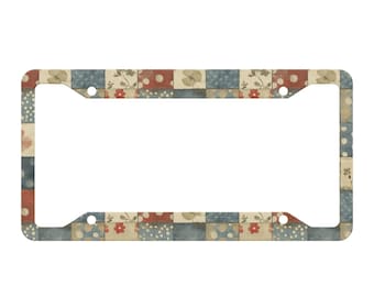 Patchwork Blue License Plate Frame, Number Plate Frames, Car Plate Frames, Car Decor Cute Car Accessories