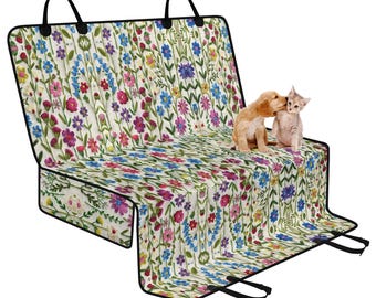 Wildflowers Vine Pet Seat Cover for Car, Dog Car Seat Covers for Vehicles, Car Accessories Boho, Cute Car Decor, Faux Exmbroidery