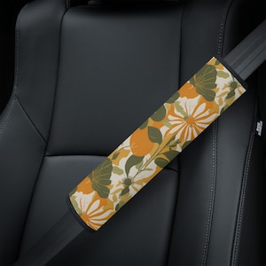 Boho Seat Belt Cover Floral Collage, Cottagecore SeatBelt Cover, Cute Car Seat Belt Strap Cover Pad for Women, Aesthetic Car Decor Gift