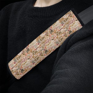 Wildflower Meadow Seat Belt Cover Faux Embroidery, Boho Floral Seat Belt Strap Cover, Seat Belt Pad, Cottagecore Car Accessories for Women