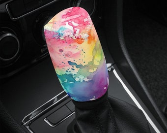 Rainbow Splashes Shift Knob Cover for Women, Colorful Car Shifter Gear Cover Cute, Watercolor Gear Shifter Cover Boho, Cute Car Decor Gift