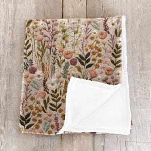 Wildflower Meadow Throw Blanket Gift, Cottagecore Blanket, Floral Fleece Blanket Soft, Queen Size Blanket, Baby Blanket, Faux Embroidery