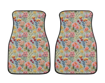 Summer Flower Clusters Car Mats, Boho Floral Cottagecore Car Floor Mat Set