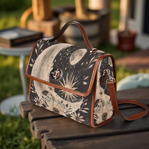 Sun and Moon Satchel Bag Floral Celestial Handbag Cute Handbag Crossbody Bag Mystical Vegan Leather Purse Witchy Bag Bookish Gift for Her
