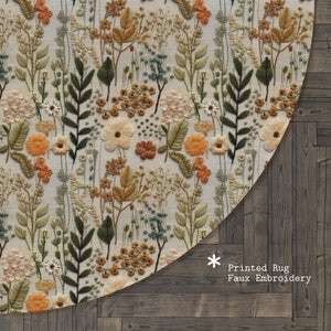 Cottagecore Floral Round Rug: Faux Embroidery Flower Meadow