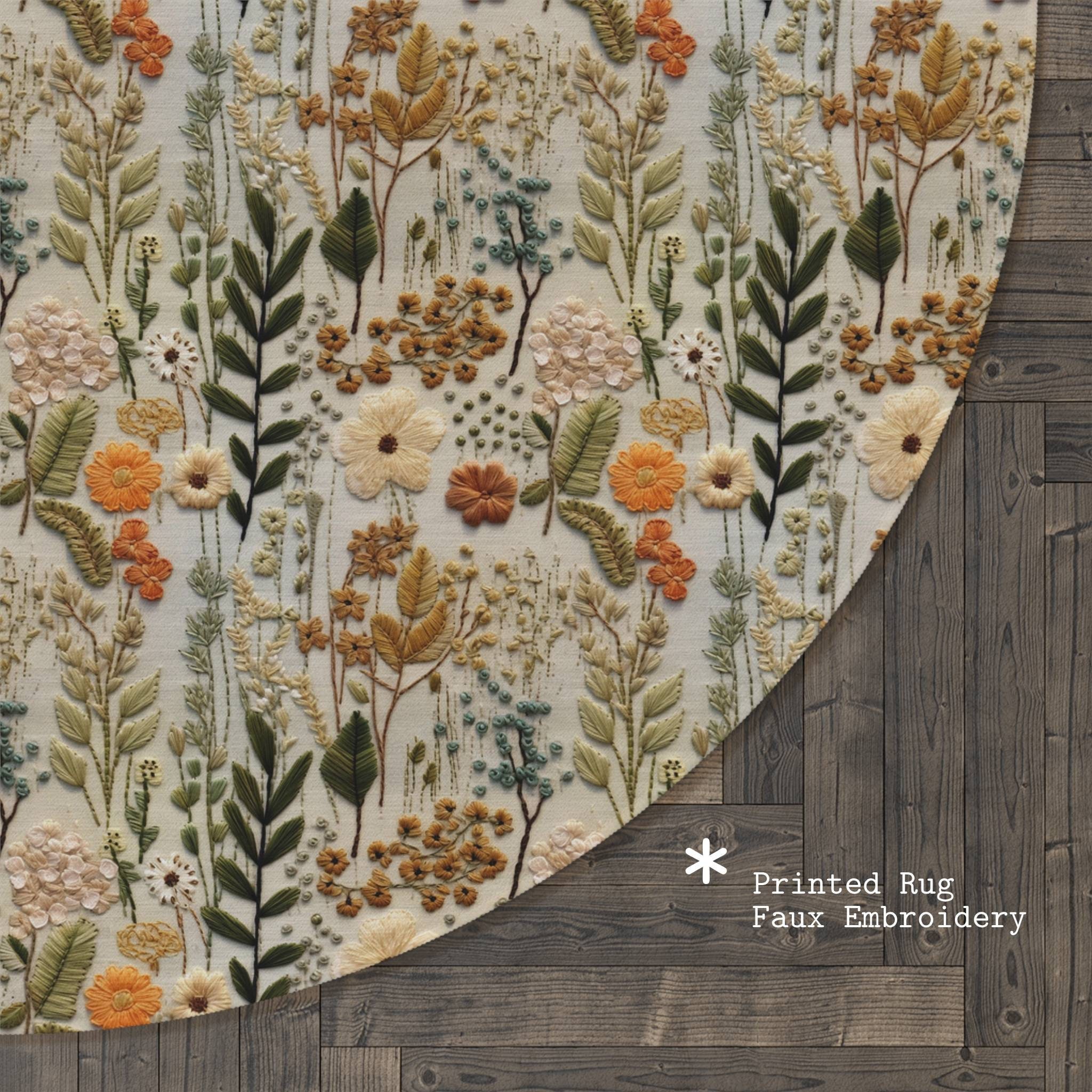 Cottagecore rond vloerkleed bloemenweide, bloemen rond vloerkleed wilde bloemen, ronde vloermat kinderkamer woonkamer slaapkamer keuken, imitatieborduurwerk