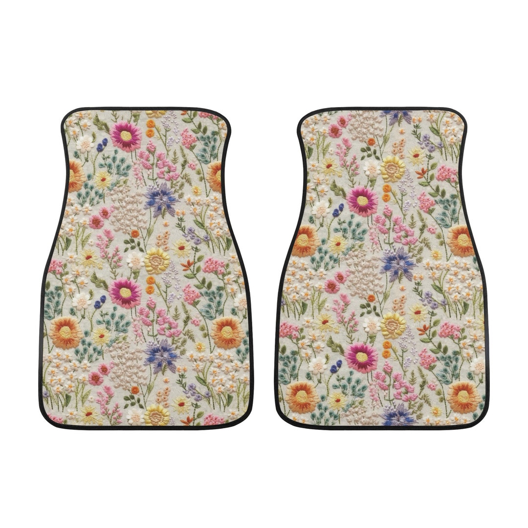 Summer Flower Bloom Car Mats, Floral Car Floor Mats, Cottagecore Car