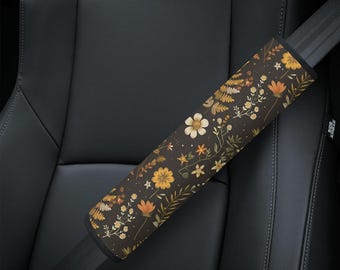 Earthy Cottagecore Car Seat Belt Cover, Boho Floral Seat Belt Cover, Earth Tone Car Accessories