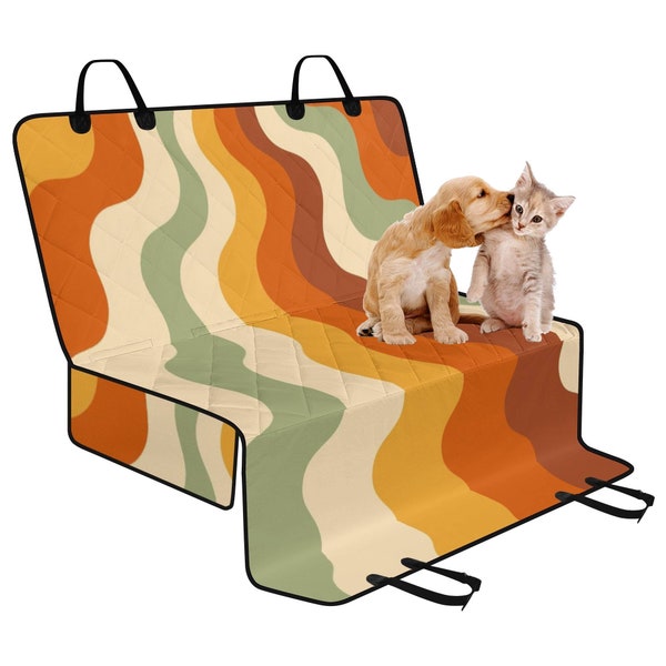Retro Groovy Vibes Pet Seat Cover for Car Cute, 70s Dog Seat Cover for Back Seat, Rear Seat Cover for Car Vehicle Truck, Backseat Hammock