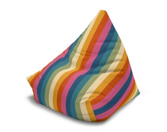 Rainbow Bean Bag Cover, Stripes Bean Bag Chair Cover, Retro Home Decor Boho, Aesthetic Home Gift, Living Room Furniture