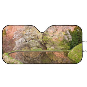 Cherry Blossom Reflection Windshield Sun Shade, Nature Windshield Sunshade Spring, Sunshade for Car, Aesthetic Sun Visor for Car Windshield