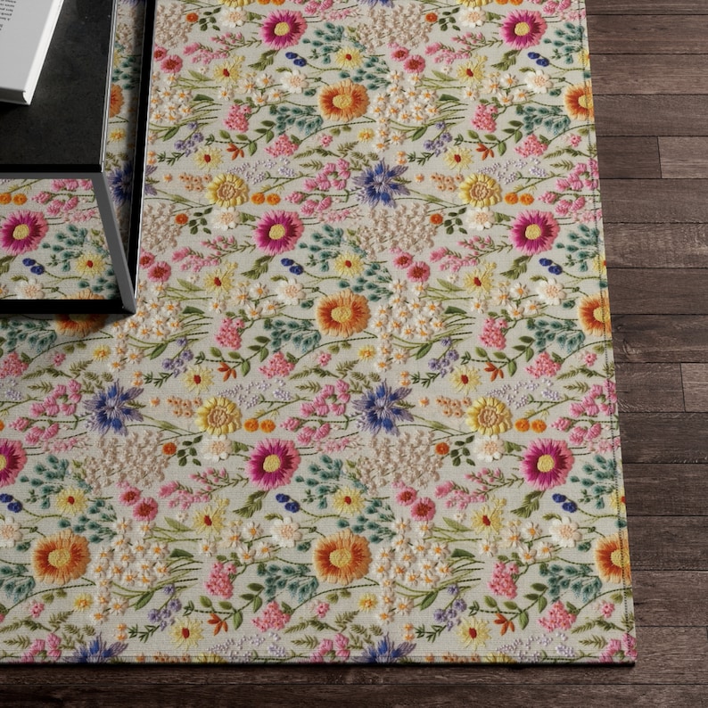 Summer Flower Bloom Rug, Floral Area Rug Cottagecore Floor Mat for ...
