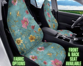 Teal Floral Car Seat Covers for Car, Cute Car Seat Cover for Vehicle, Car Decor Interior, Car Accessories for Women