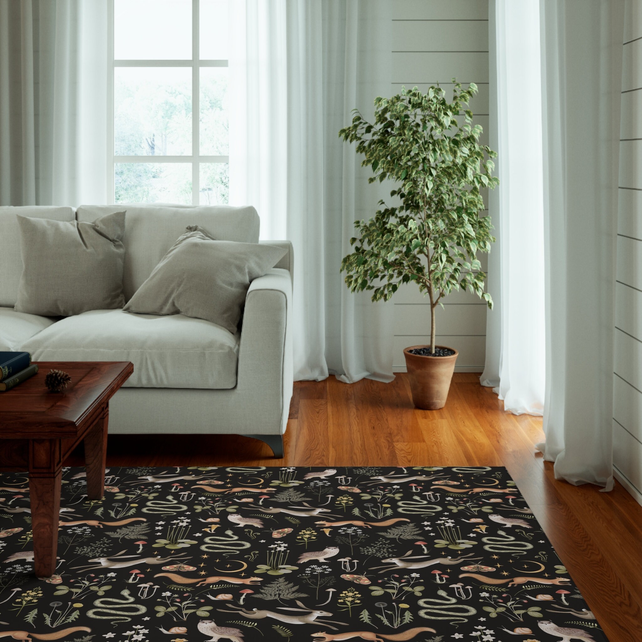 Enchanted Rug Texture Enchanted Forest Rug, Floral Area Rug, Cottagecore Floor Mat, Nursery ...