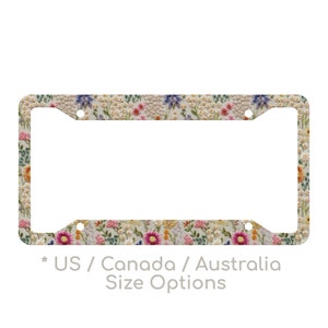Summer Flower Bloom License Plate Frame Faux Embroidery, Boho Floral License Plate Frames for Women, Cottagecore Car Decor, Car Gift for Her
