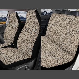 Leopard Print Car Seat Cover Full Set, Beige Seat Covers for Car for Women, Car Seat Cover for Vehicle, Brown Car Cover for Seat, Safari
