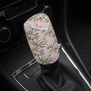 Hawthorn Birthflower Car Gear Shift Cover May Birth Flower Gift for Her Cottagecore Shift Knob Cover Boho Floral Car Decor Faux Embroidery