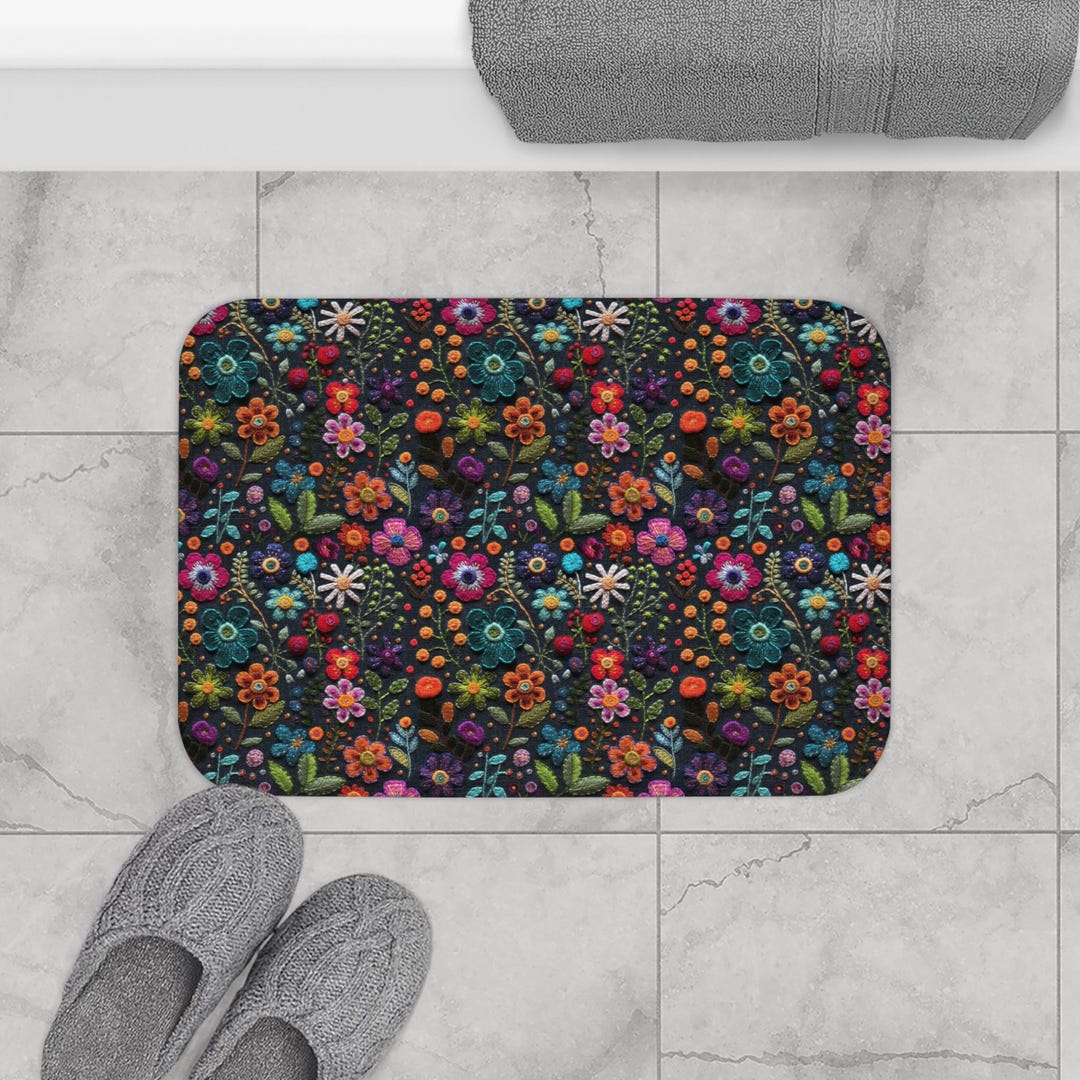 Midnight Cottagecore Bath Mat Bath Rug Colorful Microfibre Anti-slip ...