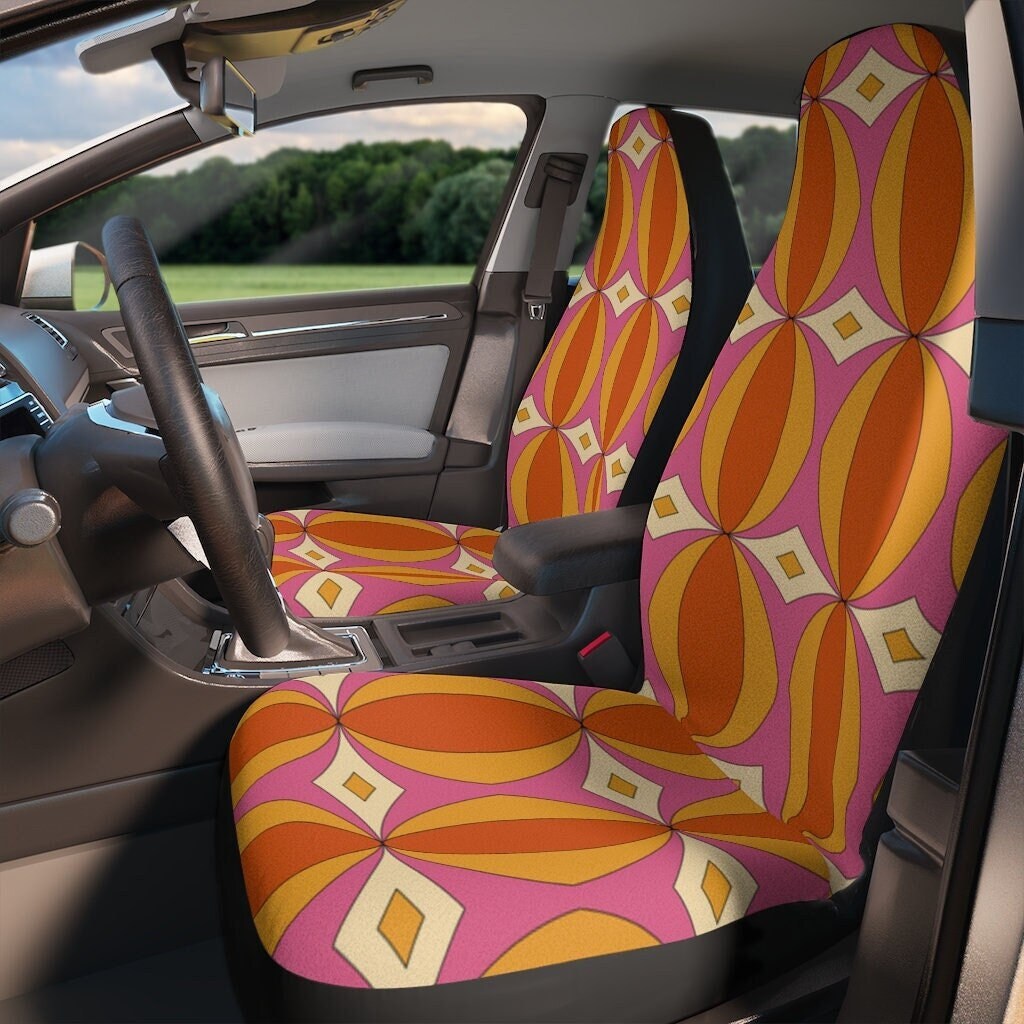Retro Groovy Curve Sitzbezug für Auto Full Set, Autositzbezug für Männer  für Frauen, Orange Braun Sitzbezug für Fahrzeug, Ästhetisches Auto Dekor -   Österreich
