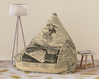 Vintage Newspaper Bean Bag Cover Burlap, Dancing Couple Bean Bag Chair Cover, Home Decor, Aesthetic Home Gift, Living Room Furniture