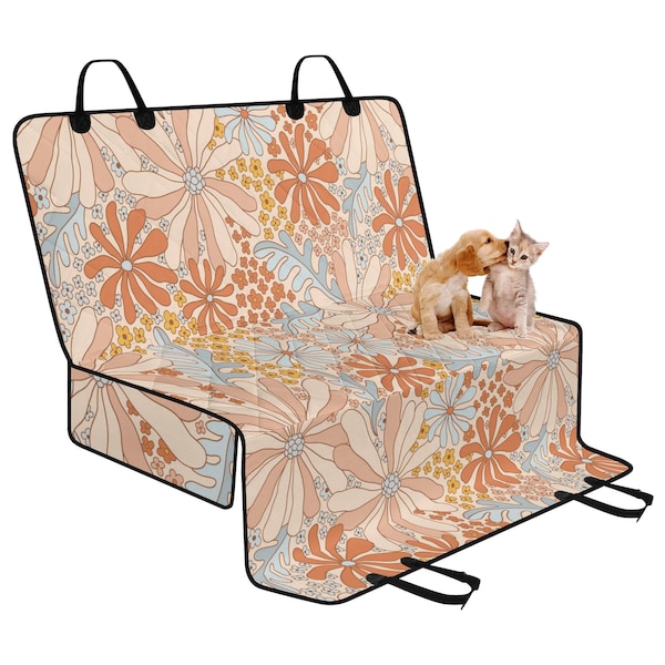 Boho Floral Car Bench Seat Cover, Flower Back Seat Cover, Pink Orange Dog Seat Cover, Pet Seat Cover, Car Seat Covers, Seat Cover for Car