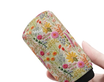 Copri pomello del cambio con fiori di campo rosa per donna, copri pomello del cambio per auto con ricamo finto stampato, copri pomello del cambio Cottagecore, decorazione floreale per auto