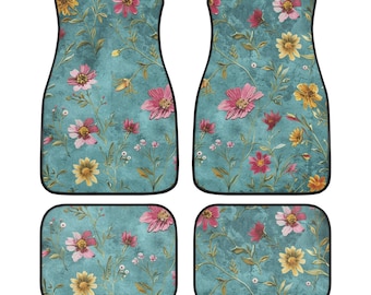 Teal Floral dream Car Floor Mats, Cottagecore Car Mats, Boho Car Decor, Cute Car Accessories