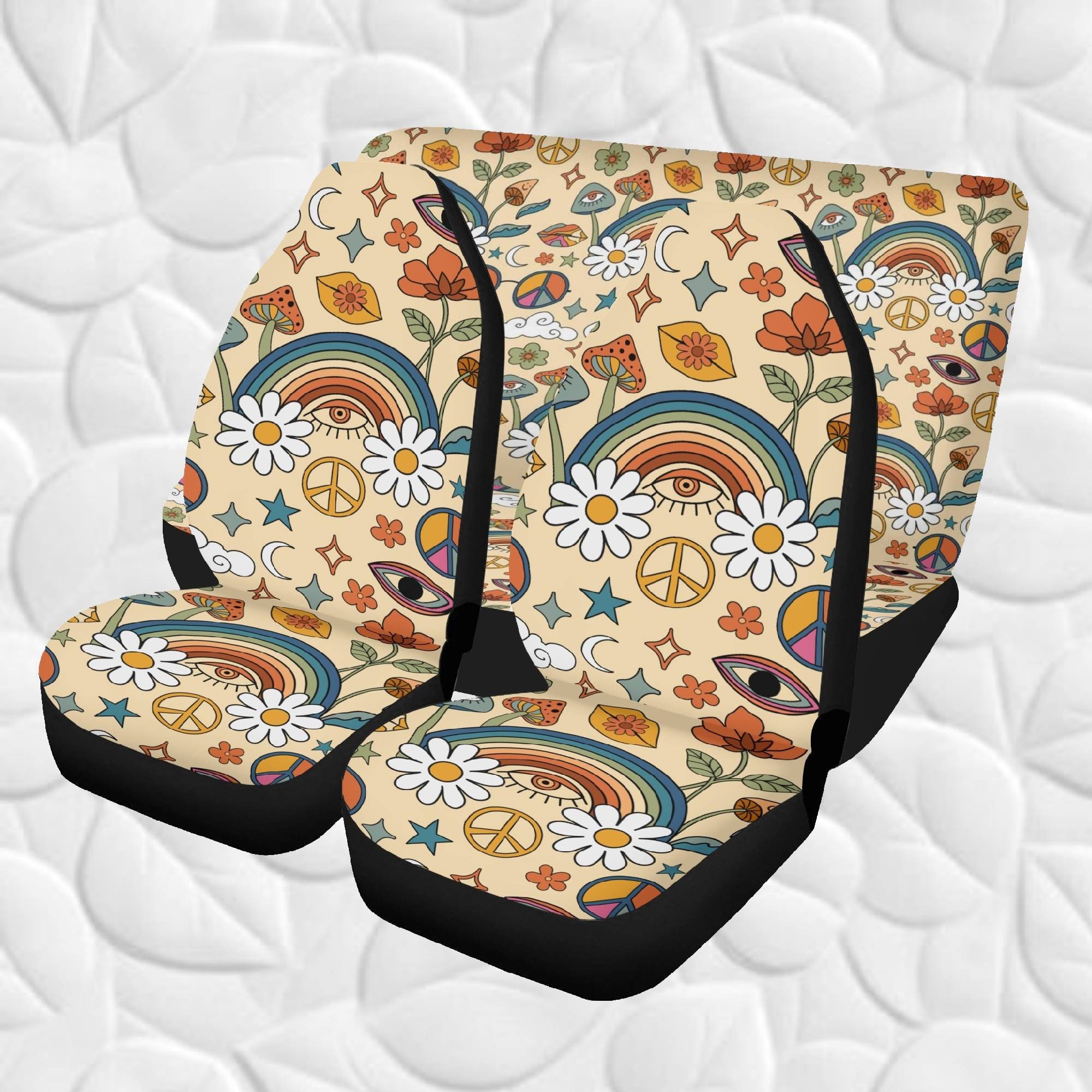 Rainbow Peace & Love Hippie Retro Boho Car Seat Cover For Women