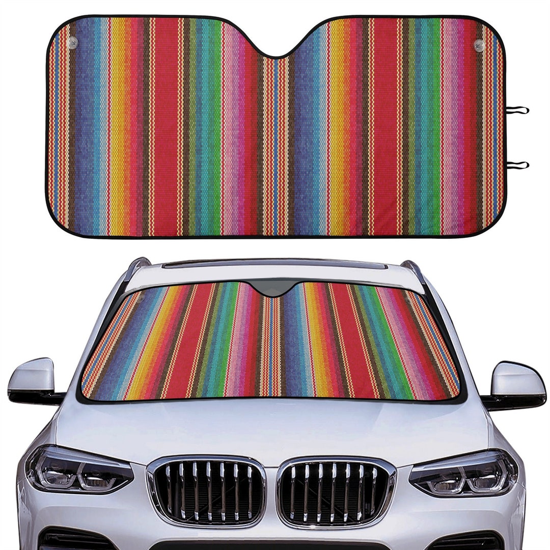 Mexican Blanket Pattern Windshield Sun Shade, Poncho Sunshade for Car