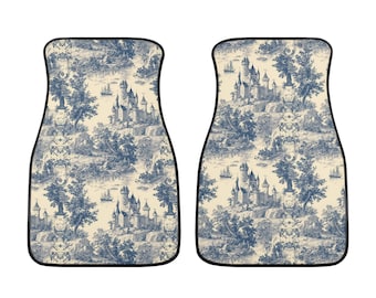 Toile Castle Car Mats French Country Car Floor Mats for Women Blue Retro French Aesthetic Car Decor Gift for Her
